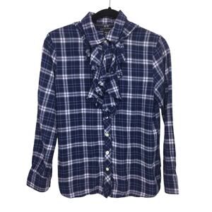 Banana Republic Ruffle Peasant Plaid Button Down Casual Collared Soft Flannel M